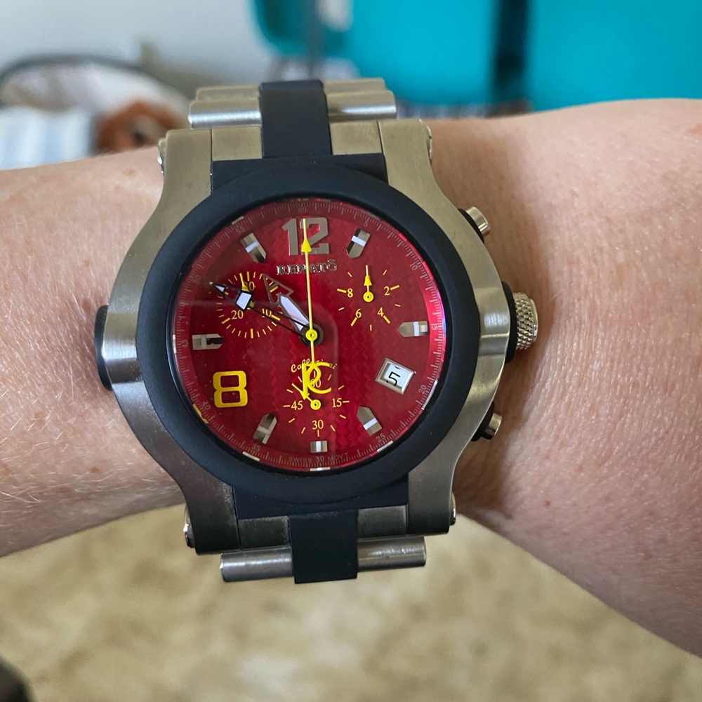 🔥 Renato Watch Red Face with Rubber Integration Stainless Steel Band 30 ATM